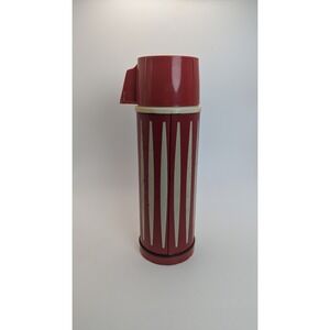 Vintage Universal Vacuum Thermos Red Cream Striped Pint Flask MCM Made in USA